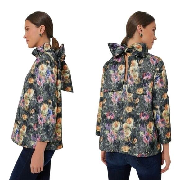 New Tuckernuck Midnight Primrose Jacquard Floral Bow Ruffle Top XXL 1537-D - Picture 1 of 10